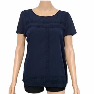 Tommy Hilfiger Top Womens  Large Blue Lace Trim Round Neck Short Sleeve Pullover